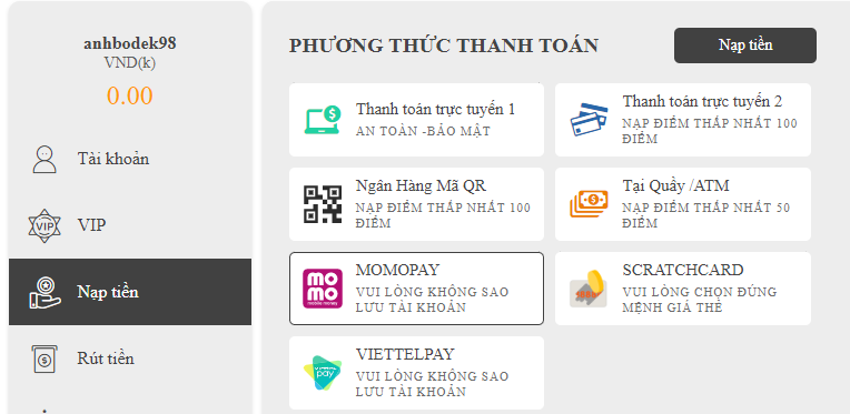 phuong thuc thanh toan 33bet